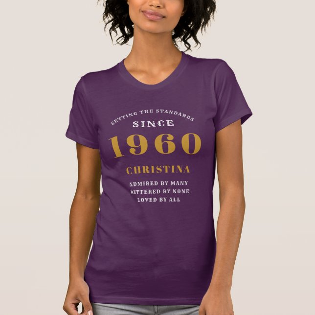 Personalized Birthday 1960 Purple Gold Ladies T-Shirt (Front)