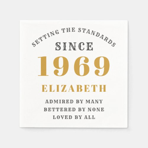 Personalized Birthday 1969 Add Your Name Gold Grey Napkins