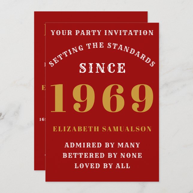 Personalized Birthday 1969  Create Your Own Red Invitation (Front/Back)