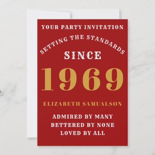 Personalized Birthday 1969 Create Your Own Red Invitation | Zazzle