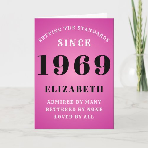 Personalized Birthday 1969 Pink Chic Add Your Name Card