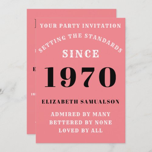 Personalized Birthday 1970 Add Name Pink Girly Fun Invitation