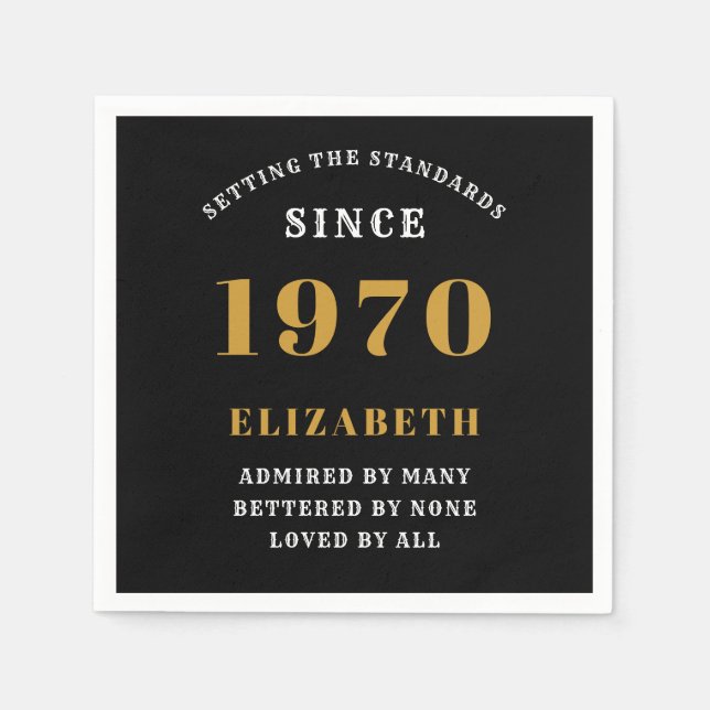 Personalized Birthday 1970  Add Your Name Black Napkins (Front)