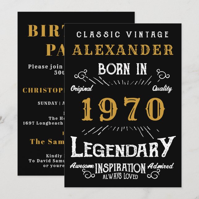 Personalized Birthday 1970 Add Your Name Legendary Invitation (Front/Back)