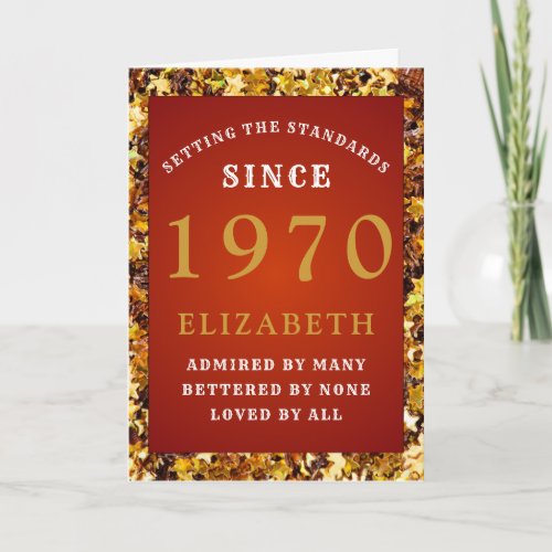 Personalized Birthday 1970 Red Gold Glitter Name Card