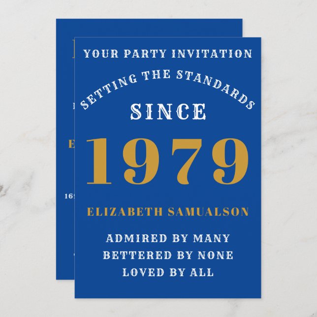 Personalized Birthday 1979 Easy Edit Blue Invitation (Front/Back)