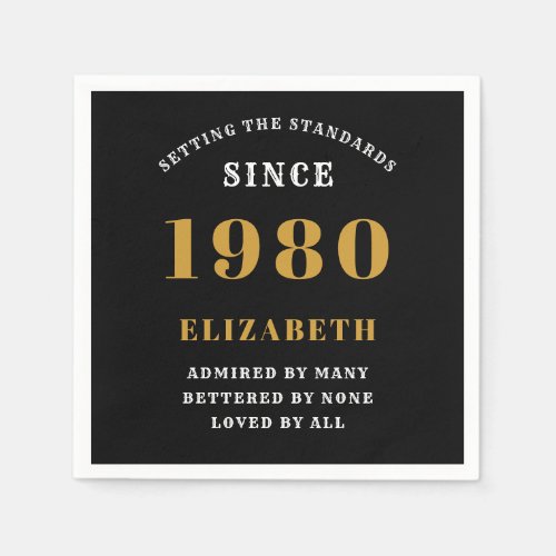 Personalized Birthday 1980 Add Your Name Black Napkins