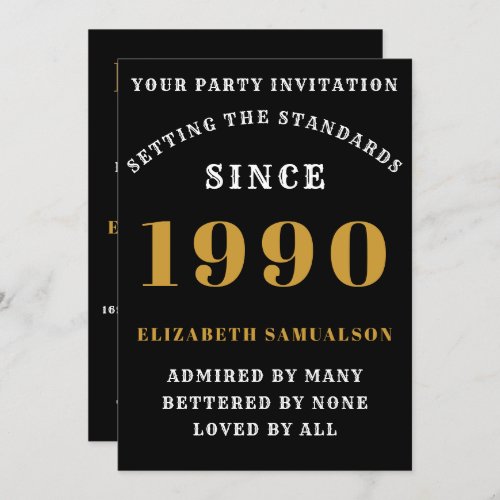 Personalized Birthday 1990 Add Your Name Black Invitation