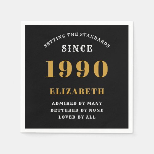 Personalized Birthday 1990 Add Your Name Black Napkins