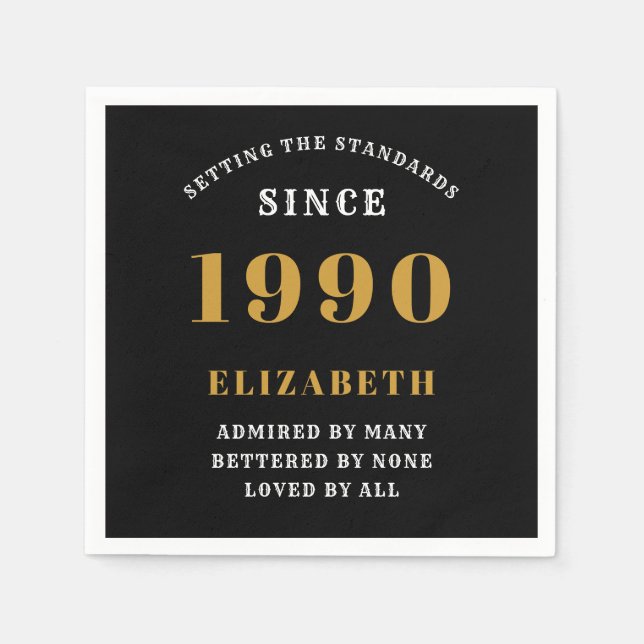 Personalized Birthday 1990 Add Your Name Black Napkins (Front)