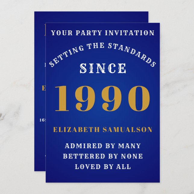 Personalized Birthday 1990 Add Your Name Blue Invitation (Front/Back)
