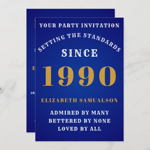 Personalized Birthday 1990 Add Your Name Blue Invitation