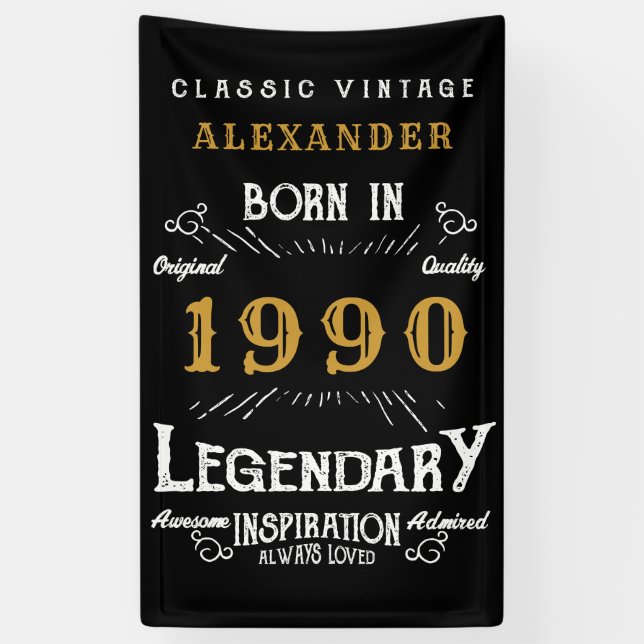 Personalized Birthday 1990 Add Your Name Legendary Banner (Vertical)