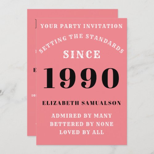 Personalized Birthday 1990 Add Your Name Pink Invitation