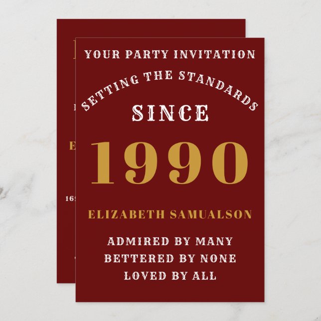 Personalized Birthday 1990 Add Your Name Red Invitation (Front/Back)