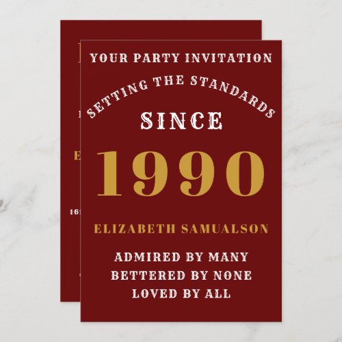 Personalized Birthday 1990 Add Your Name Red Invitation