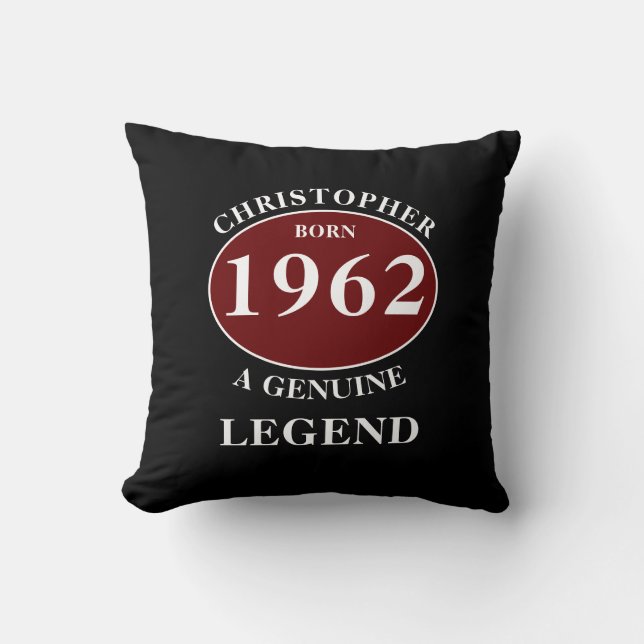 Personalized Birthday Add Name Year Born Black Throw Pillow (Front)
