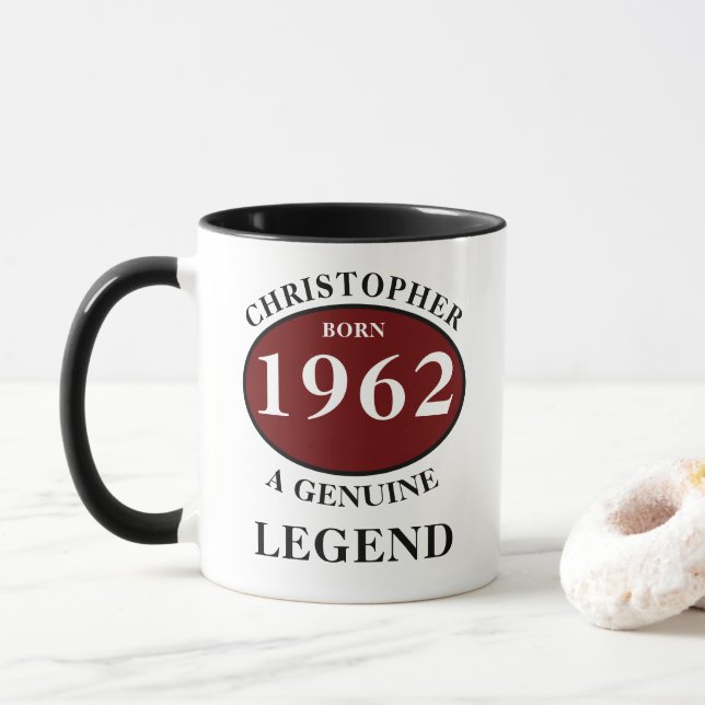 Personalized Birthday Add Name Year Born Coffee Mug (With Donut)