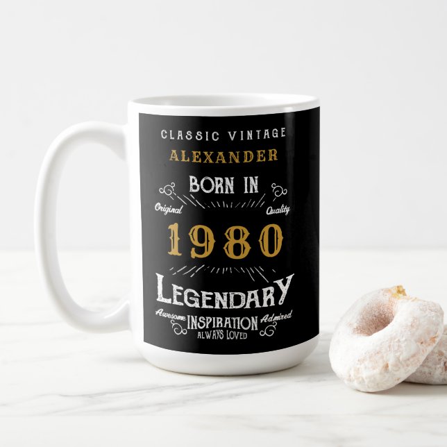 Personalized Birthday Add Your Name 1980 Legendary Coffee Mug (With Donut)