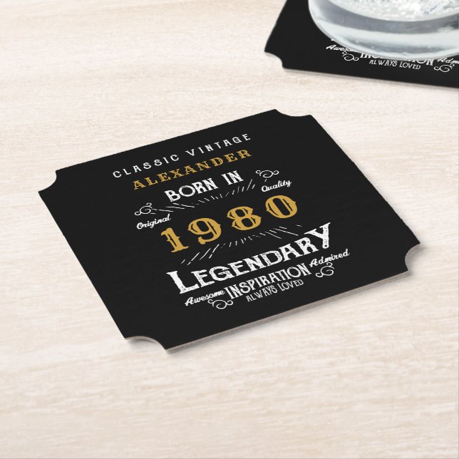 Personalized Birthday Add Your Name 1980 Legendary Paper Coaster (Angled)