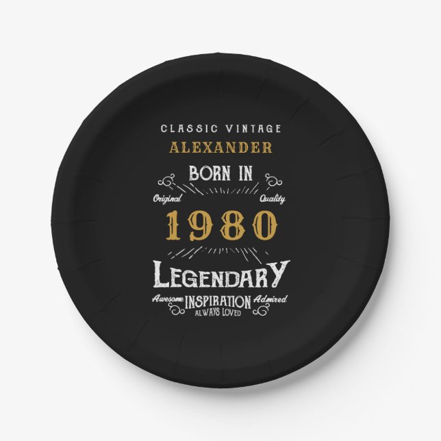 Personalized Birthday Add Your Name 1980 Legendary Paper Plates (Front)