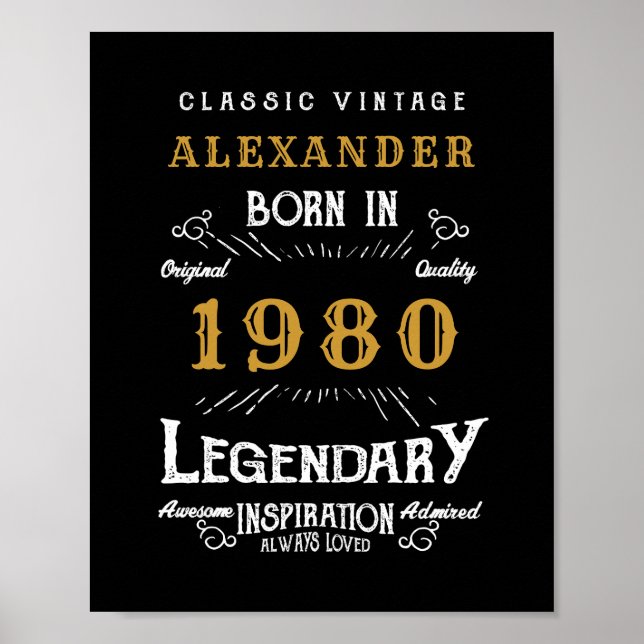 Personalized Birthday Add Your Name 1980 Legendary Poster (Front)