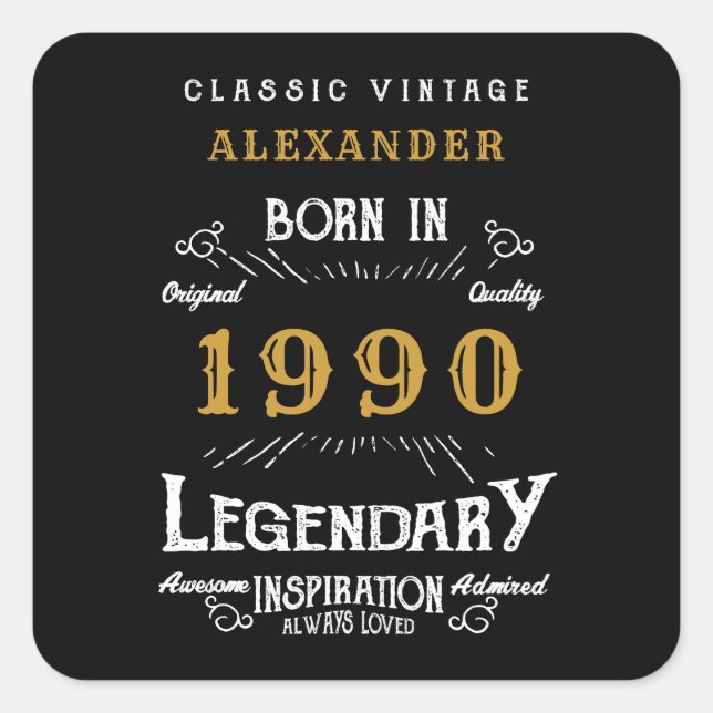 Personalized Birthday Add Your Name 1990 Legendary Square Sticker (Front)