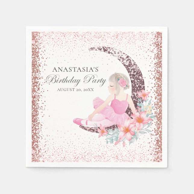 Personalized Birthday Ballerina Moon Glitter  Napkins (Front)