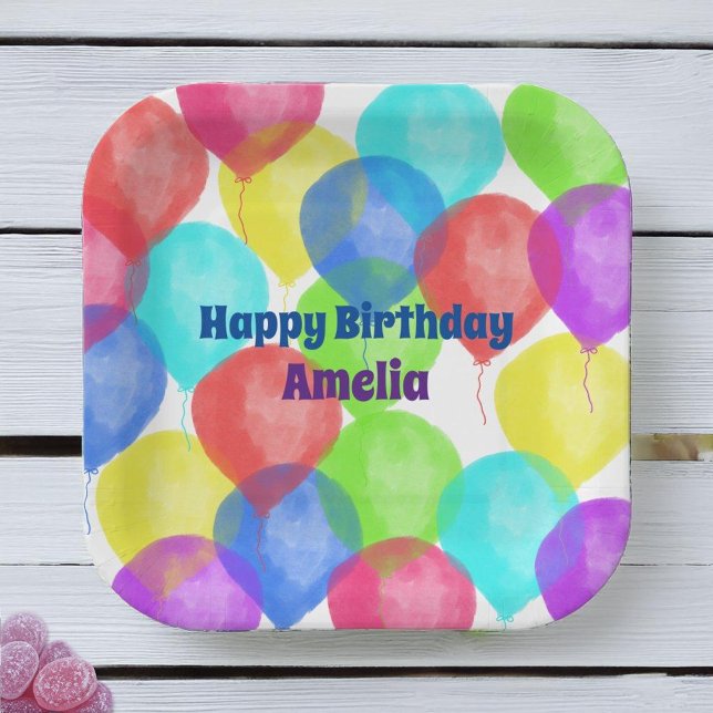 Personalized Birthday Balloon Party  Paper Plates (Creator Uploaded)