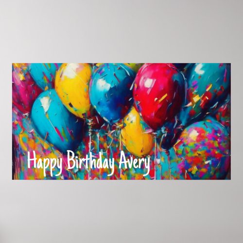 Personalized Birthday Banner  Colorful Balloons Poster