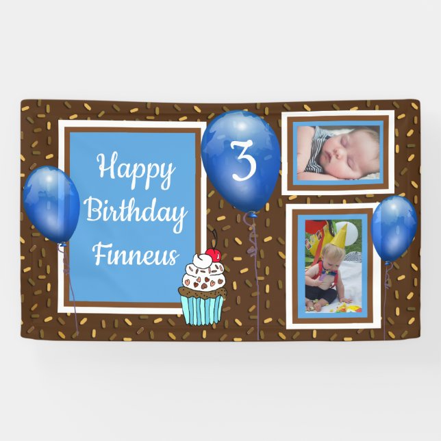 Personalized Birthday Banner for Boy's Blue (Horizontal)