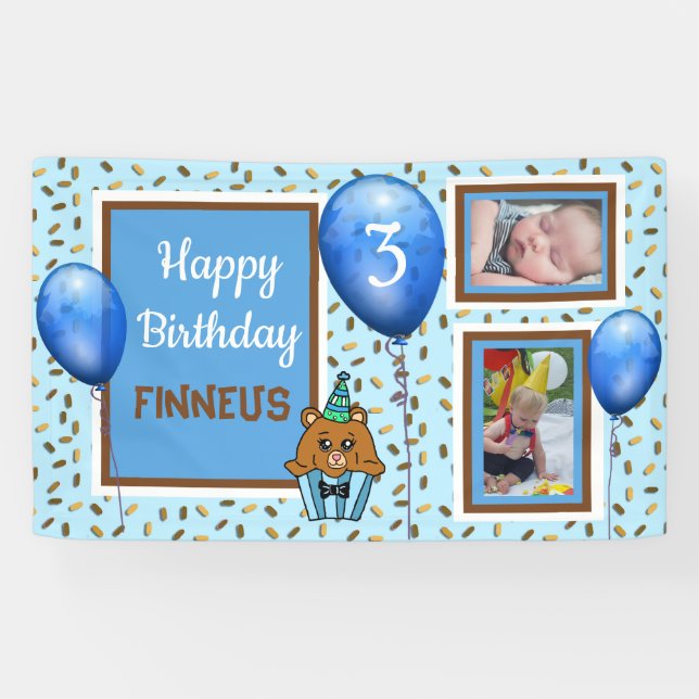 Personalized Birthday Banner for Boy's Blue (Horizontal)
