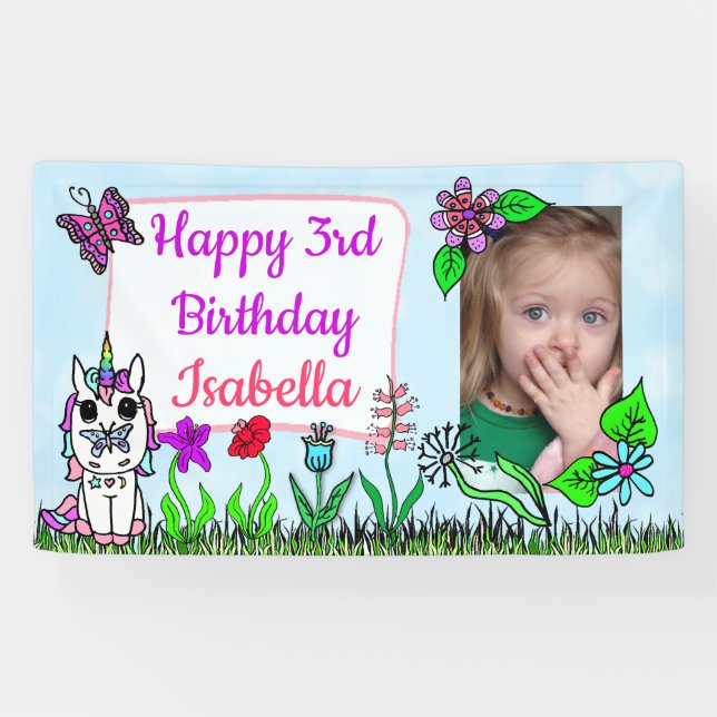Personalized Birthday Banner for Girl's Pink (Horizontal)