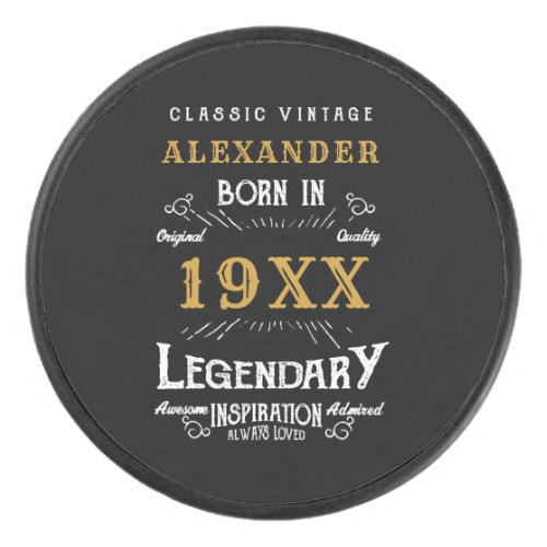 Personalized Birthday Best Dad Ever Legendary Gold Hockey Puck