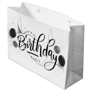 Personalized Birthday Black and white Stripes Large Gift Bag