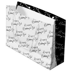 Personalized Birthday Black and White Typography Large Gift Bag