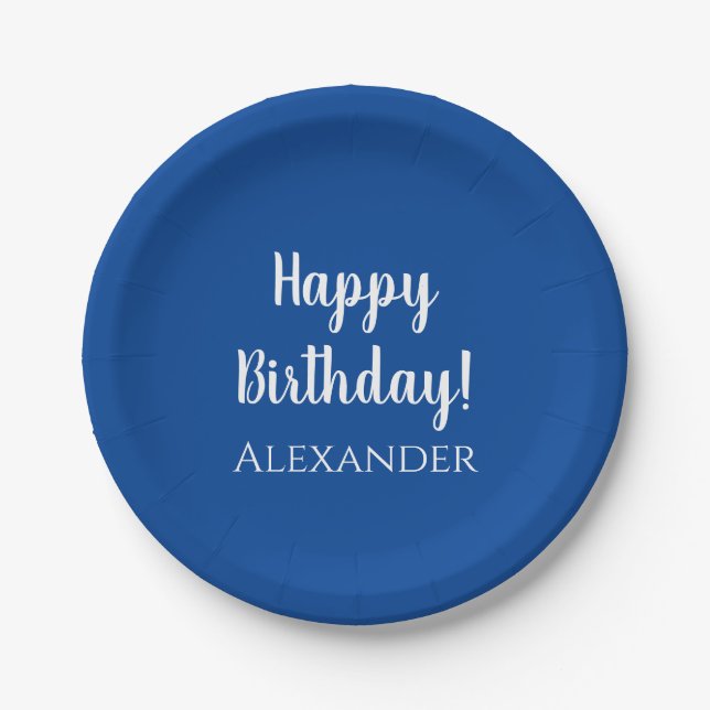 Personalized Birthday Blue Party Paper Plates (Front)