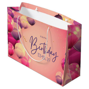 Personalized Birthday Blush pink girly Stripes Large Gift Bag