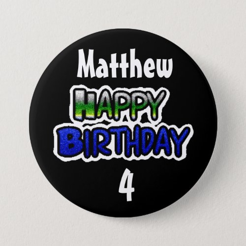 Personalized Birthday Boy Blue and Black Button