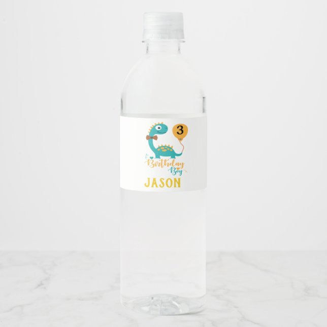 Personalized  Birthday Boy Dinosaur Water Bottle Label (Front)