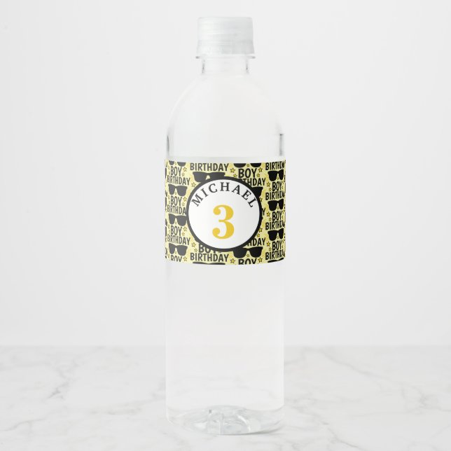 Personalized  Birthday Boy Hollywood Style Water Bottle Label (Front)