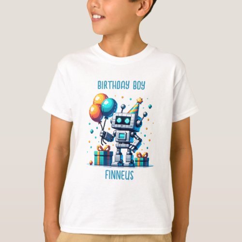 Personalized Birthday Boy Pixel Robot  T_Shirt