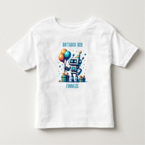 Personalized Birthday Boy Pixel Robot  Toddler T_shirt