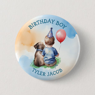 Personalized Birthday Boy Puppy and Baby Button