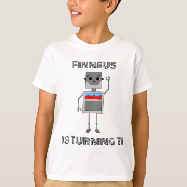 Personalized Birthday Boy Robot Themed T-Shirt (Front)