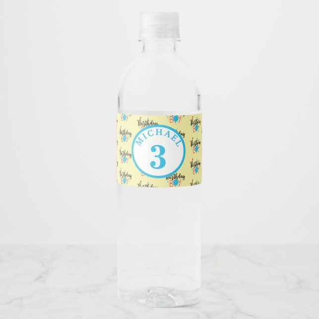 Personalized  Birthday Boy  With Age Water Bottle Label (Front)