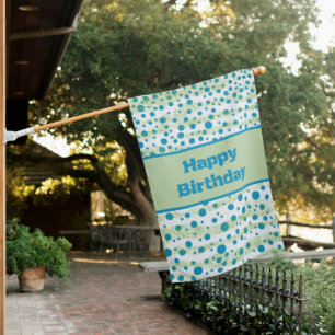 Personalized Birthday By the Sea Blue and Green House Flag