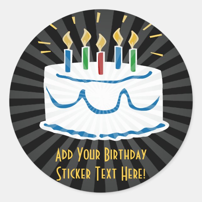 Personalized Birthday Cake Sticker or Favor Label (Front)