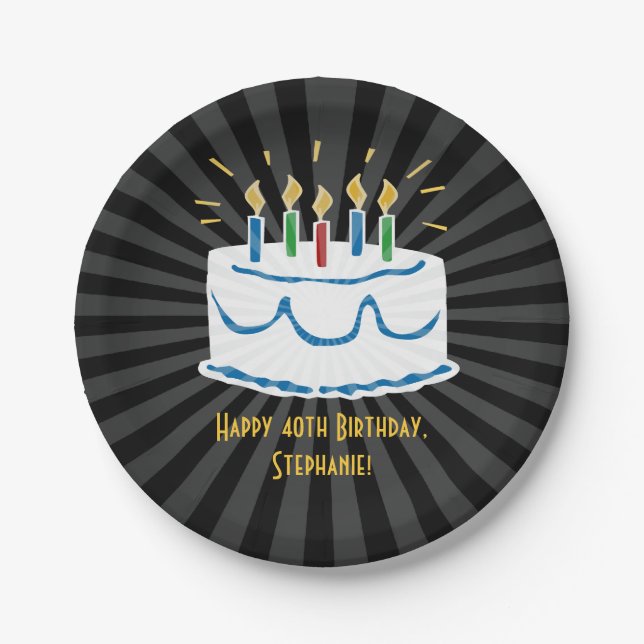 Personalized Birthday Cake Sticker or Favor Label Paper Plates (Front)