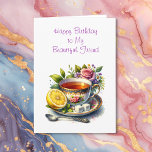 Personalized Birthday Card for a Beautiful Friend<br><div class="desc">Friend's birthday card. Graphics of a watercolor illustration of a pretty vintage tea cup with a lemon wedge and a pink rose.</div>